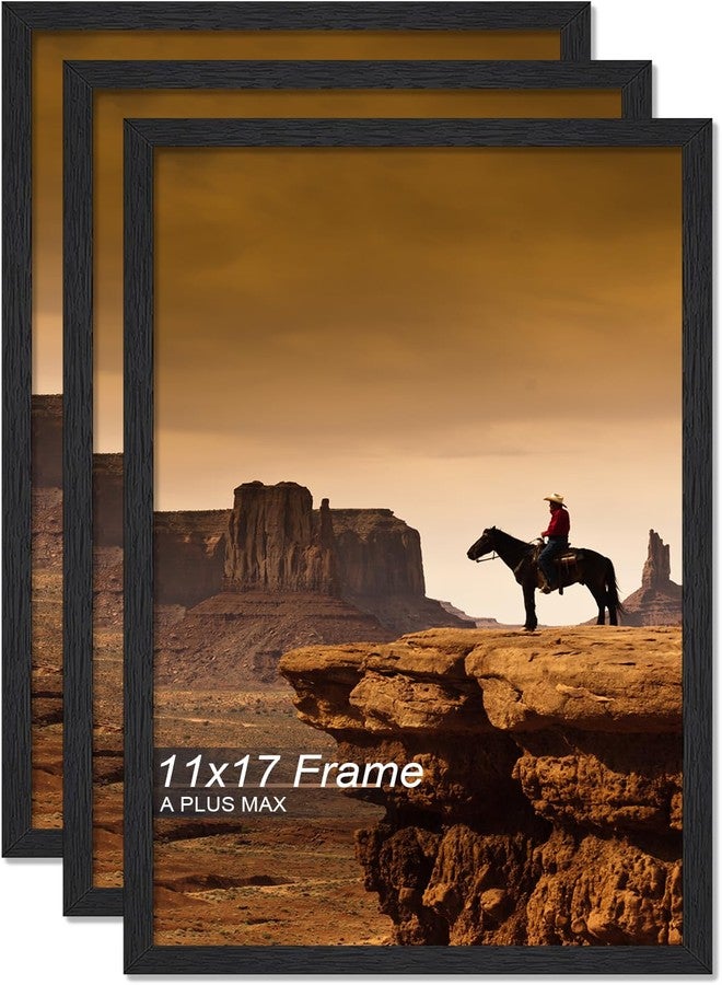 A PLUS MAX 11x17 Picture Frame Set of 3, Black Engineered Wood Frame for 11 x 17 Inch Picture Poster Photo, Light Weight 11 by 17 Frame with Wood-grain for Wall - 3 Pack/Black/11 x17 - Image 1